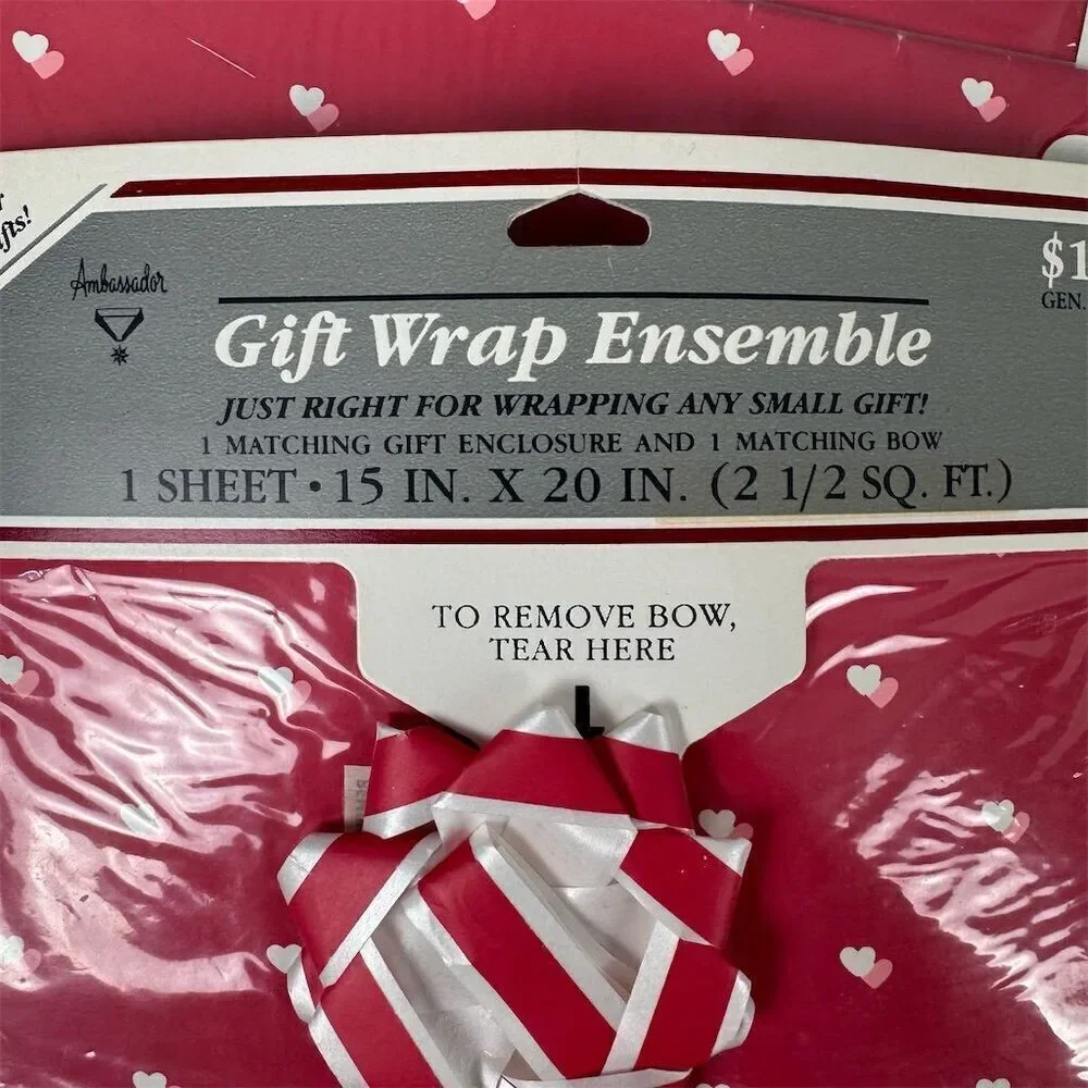 Ambassador Vintage Valentine's Day Heart Gift Wrap Paper Sheets Red 6 Pack